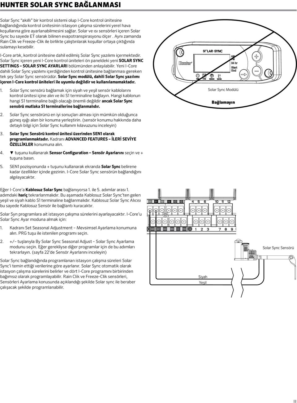 Aynı zamanda Rain Clik ve Freeze-Clik ile birlikte çalıştırılarak koşullar ortaya çıktığında sulamayı kesebilir. I-Core artık, kontrol ünitesine dahil edilmiş Solar Sync yazılımı içermektedir.