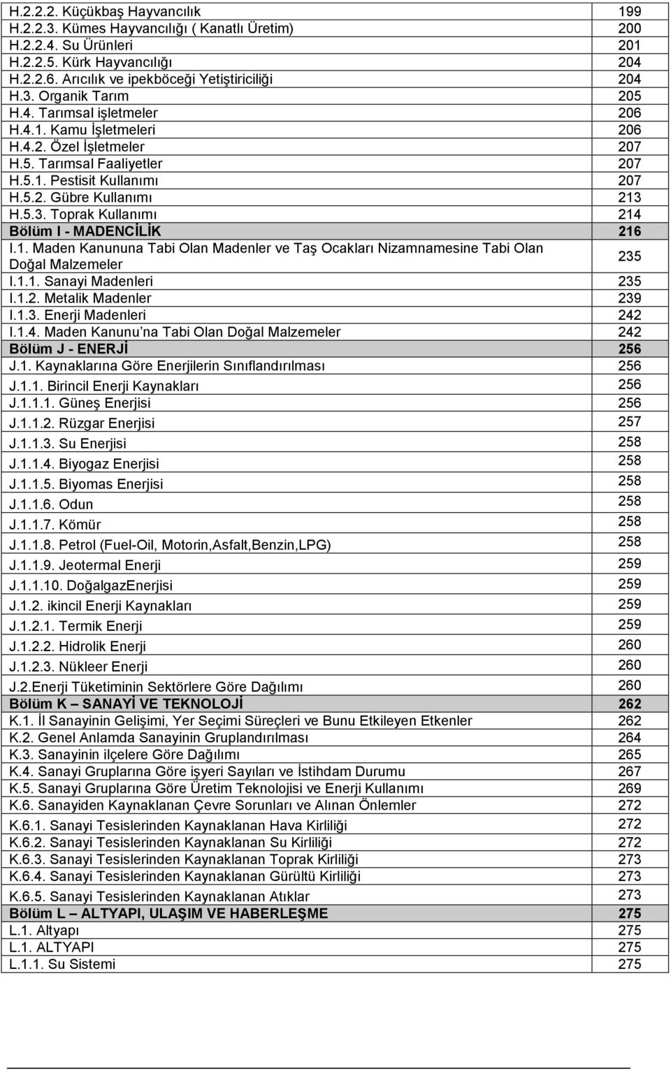 H.5.3. Toprak Kullanımı 214 Bölüm I - MADENCİLİK 216 I.1. Maden Kanununa Tabi Olan Madenler ve Taş Ocakları Nizamnamesine Tabi Olan Doğal Malzemeler 235 I.1.1. Sanayi Madenleri 235 I.1.2. Metalik Madenler 239 I.