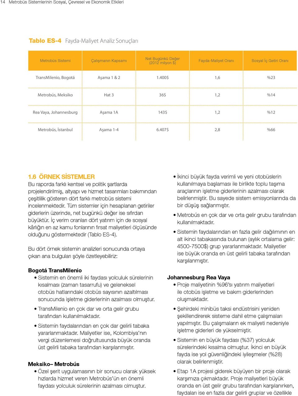 6 ÖRNEK SİSTEMLER Bu raporda farklı kentsel ve politik şartlarda projelendirilmiş, altyapı ve hizmet tasarımları bakımından çeşitlilik gösteren dört farklı metrobüs sistemi incelenmektedir.