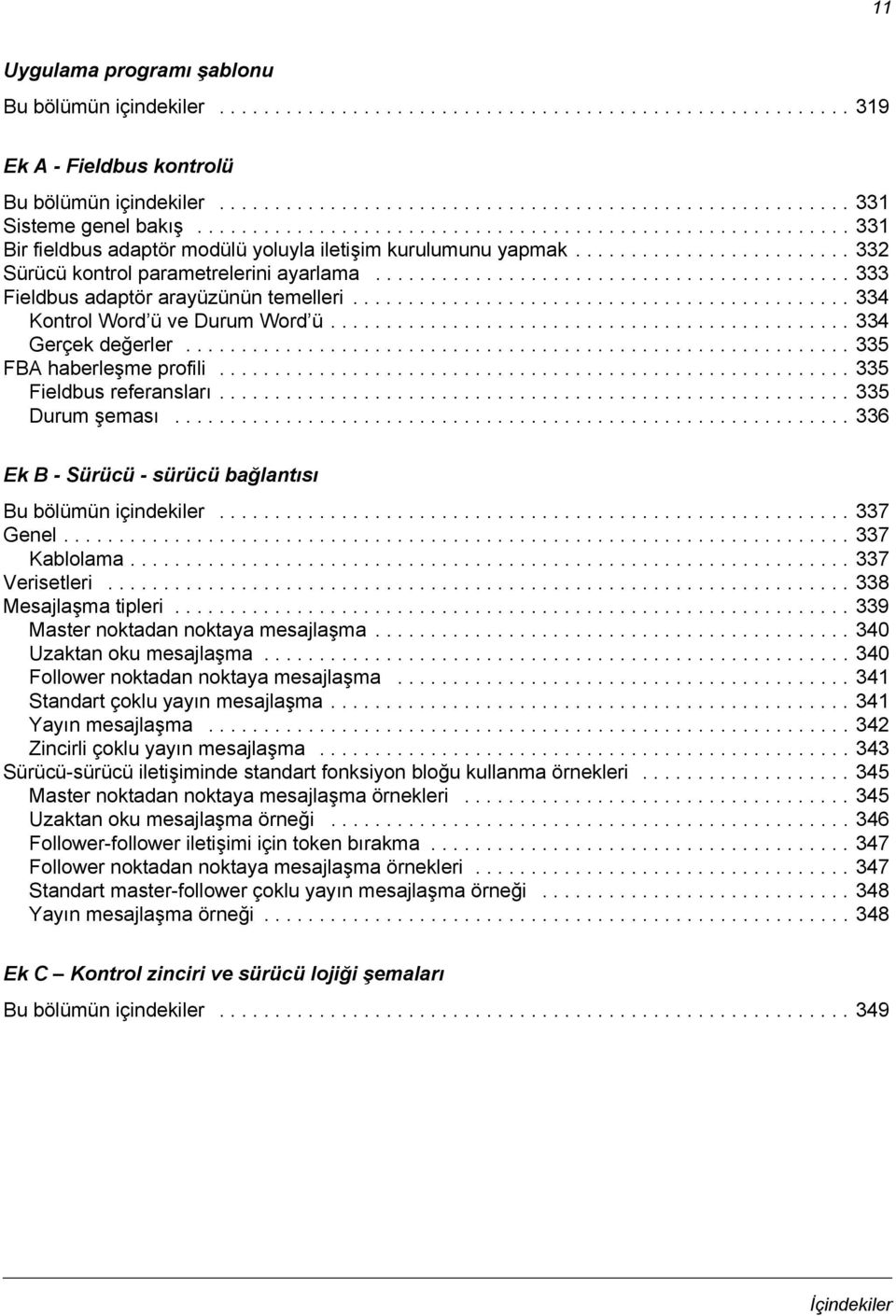 .......................................... 333 Fieldbus adaptör arayüzünün temelleri............................................. 334 Kontrol Word ü ve Durum Word ü............................................... 334 Gerçek değerler.