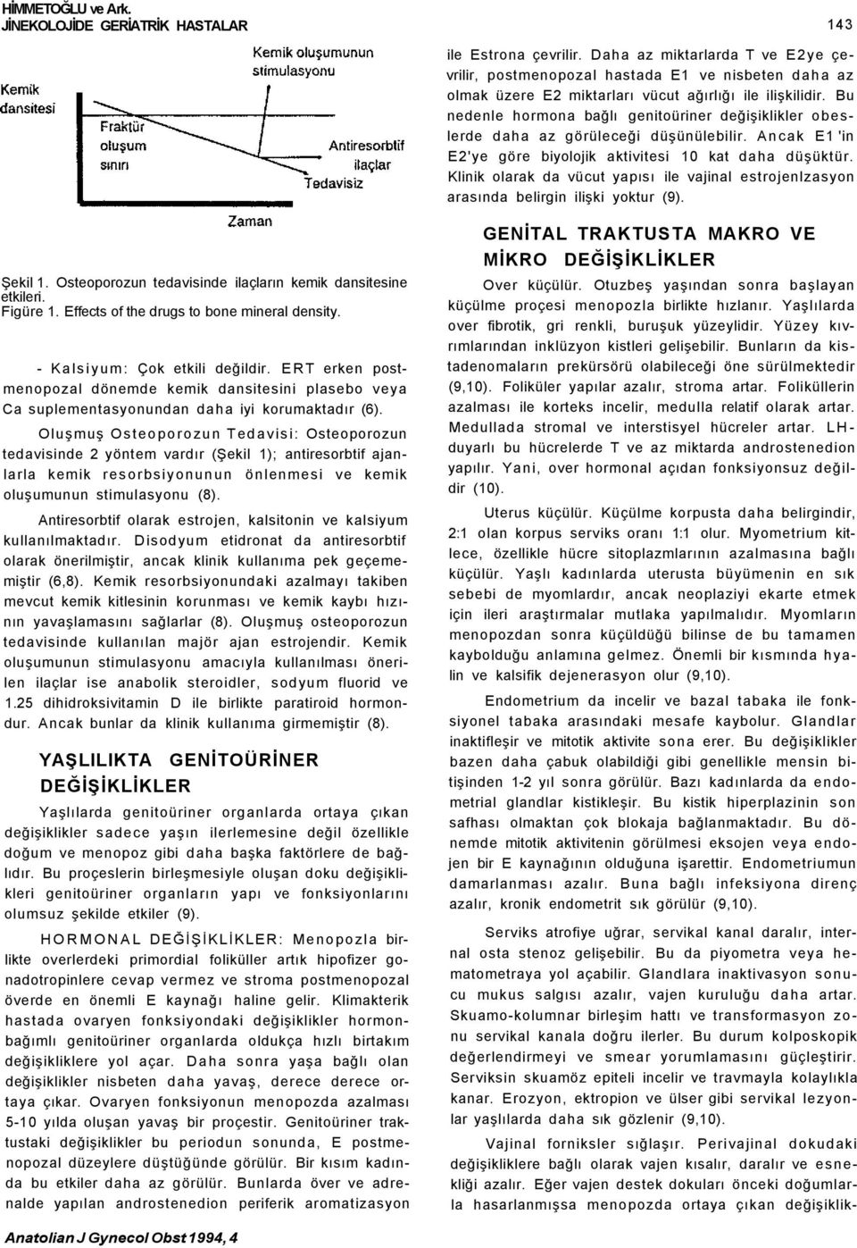 Klinik olarak da vücut yapısı ile vajinal estrojenlzasyon arasında belirgin ilişki yoktur (9). Şekil 1. Osteoporozun tedavisinde ilaçların kemik dansitesine etkileri. Figüre 1.