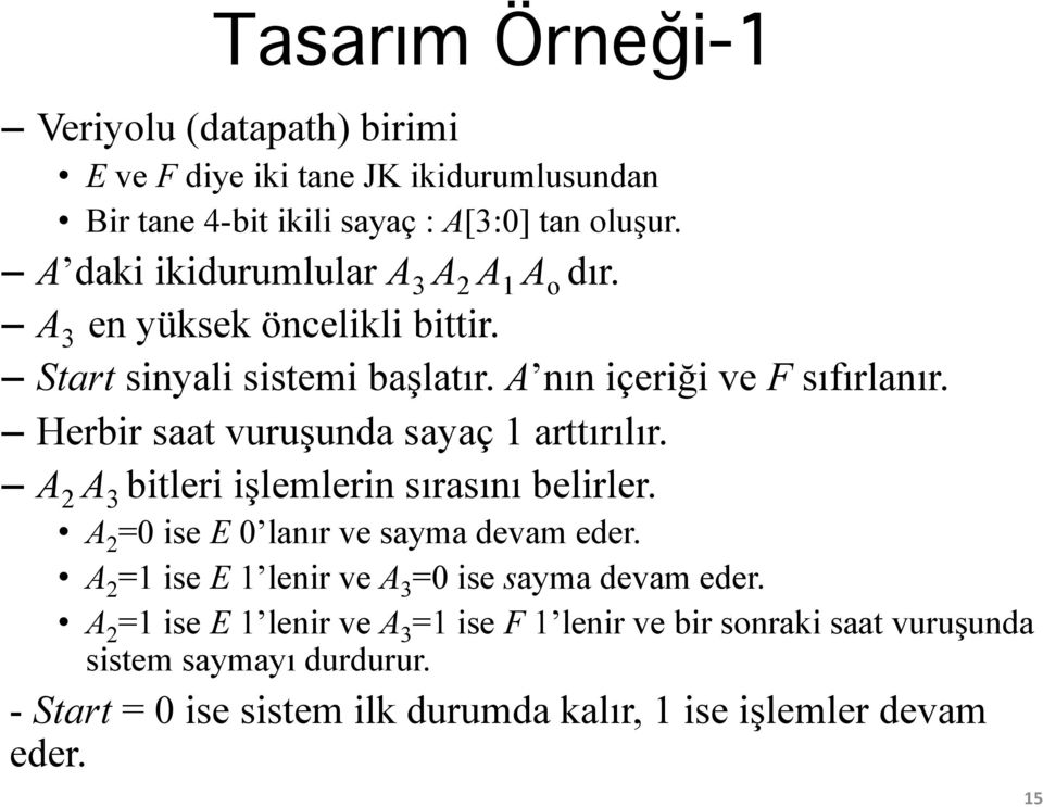 Herbir saat vuruşunda sayaç 1 arttırılır. A 2 A 3 bitleri işlemlerin sırasını belirler. A 2 =0 ise E 0 lanır ve sayma devam eder.