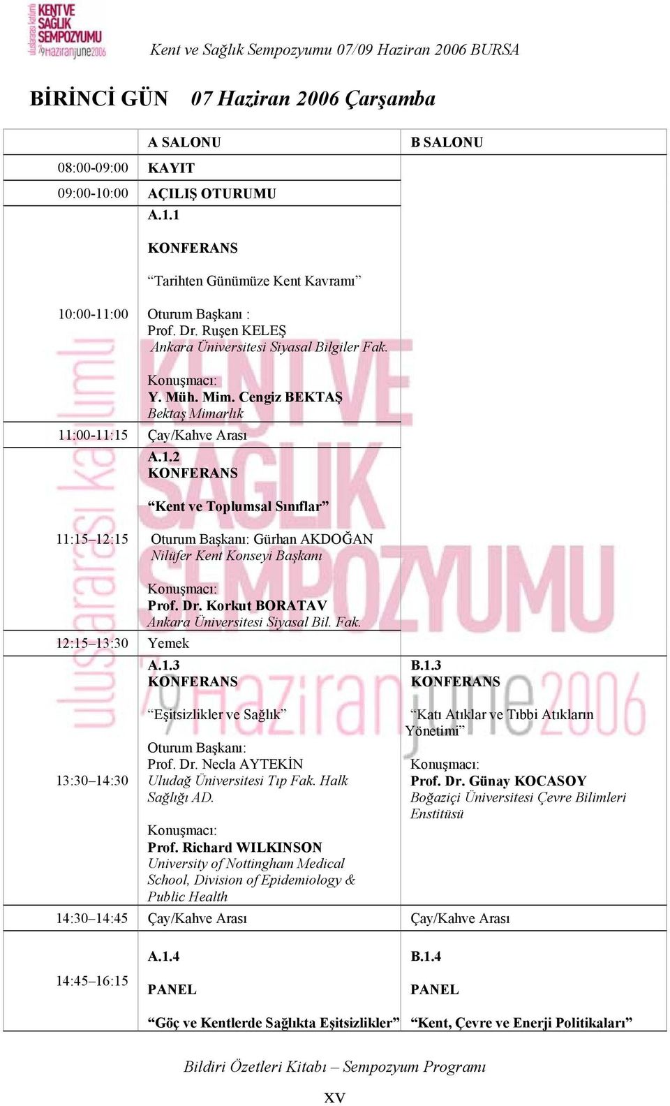 :00-11:15 Çay/Kahve Arası A.1.2 KONFERANS Kent ve Toplumsal Sınıflar 11:15 12:15 Oturum Başkanı: Gürhan AKDOĞAN Nilüfer Kent Konseyi Başkanı 12:15 13:30 Yemek Konuşmacı: Prof. Dr.