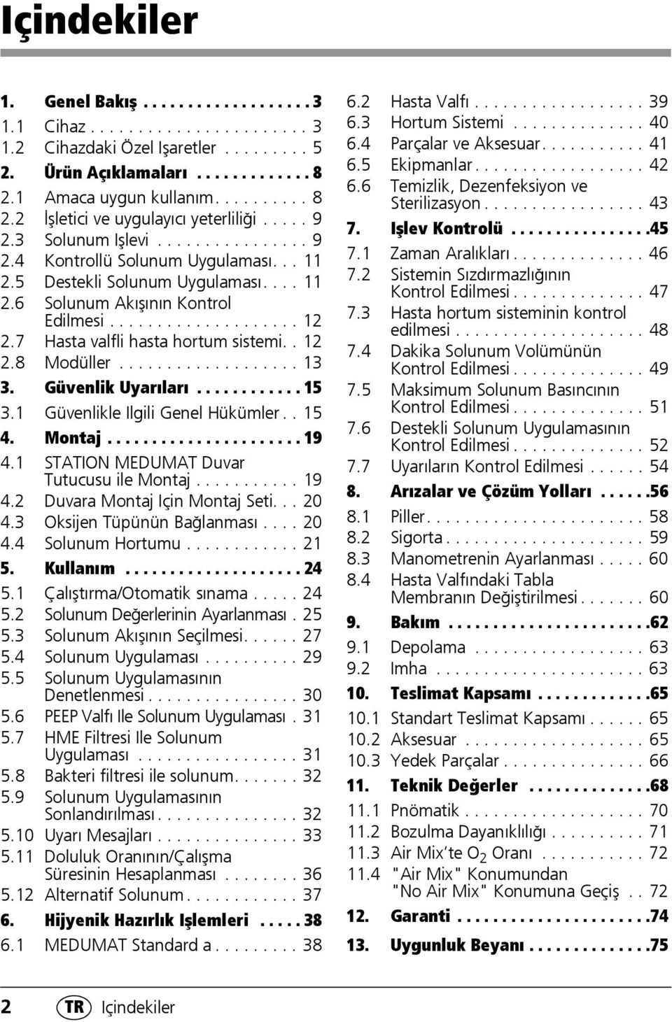 7 Hasta valfli hasta hortum sistemi.. 12 2.8 Modüller................... 13 3. Güvenlik Uyarıları............ 15 3.1 Güvenlikle Ilgili Genel Hükümler.. 15 4. Montaj...................... 19 4.