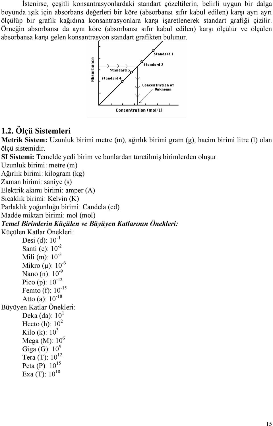 Örneğin absorbansı da aynı köre (absorbansı sıfır kabul edilen) karşı ölçülür ve ölçülen absorbansa karşı gelen konsantrasyon standart grafikten bulunur. 1.2.