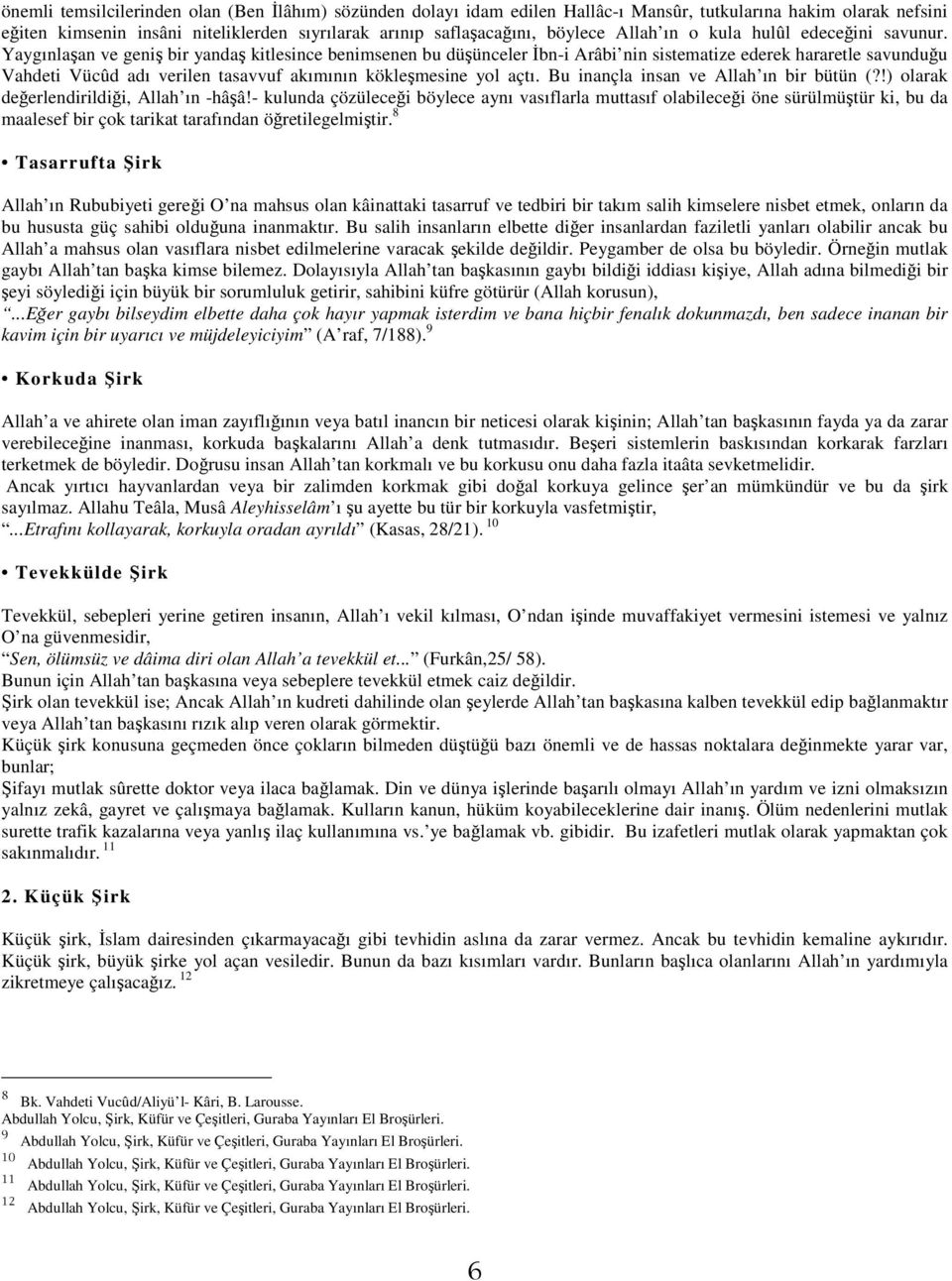 Yaygınlaşan ve geniş bir yandaş kitlesince benimsenen bu düşünceler İbn-i Arâbi nin sistematize ederek hararetle savunduğu Vahdeti Vücûd adı verilen tasavvuf akımının kökleşmesine yol açtı.