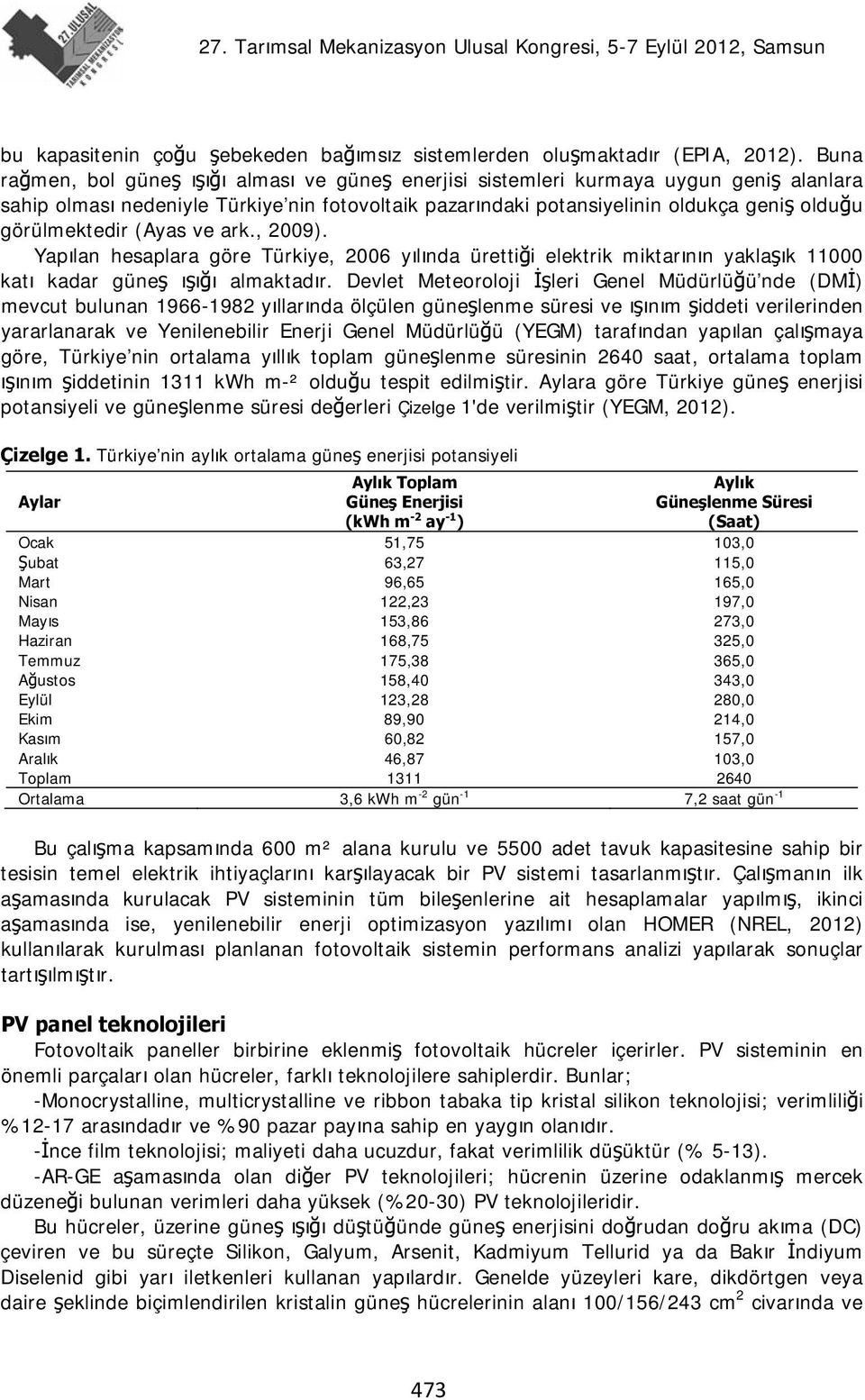 görülmektedir (Ayas ve ark., 2009). Yapılan hesaplara göre Türkiye, 2006 yılında ürettiği elektrik miktarının yaklaşık 11000 katı kadar güneş ışığı almaktadır.