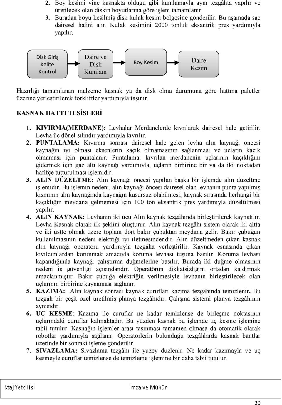 Disk Giriş Kalite Kontrol Daire ve Disk Kumlam a Hazırlığı tamamlanan malzeme kasnak ya da disk olma durumuna göre hattına paletler üzerine yerleştirilerek forkliftler yardımıyla taşınır.