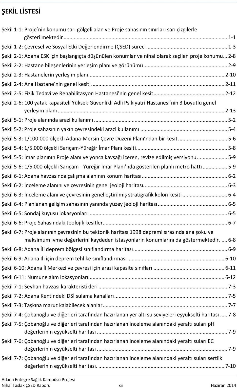 .. 2-9 Şekil 2-3: Hastanelerin yerleşim planı... 2-10 Şekil 2-4: Ana Hastane nin genel kesiti... 2-11 Şekil 2-5: Fizik Tedavi ve Rehabilitasyon Hastanesi nin genel kesit.