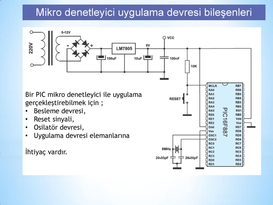 gerçekleştirebilmek için ; Besleme devresi, Reset