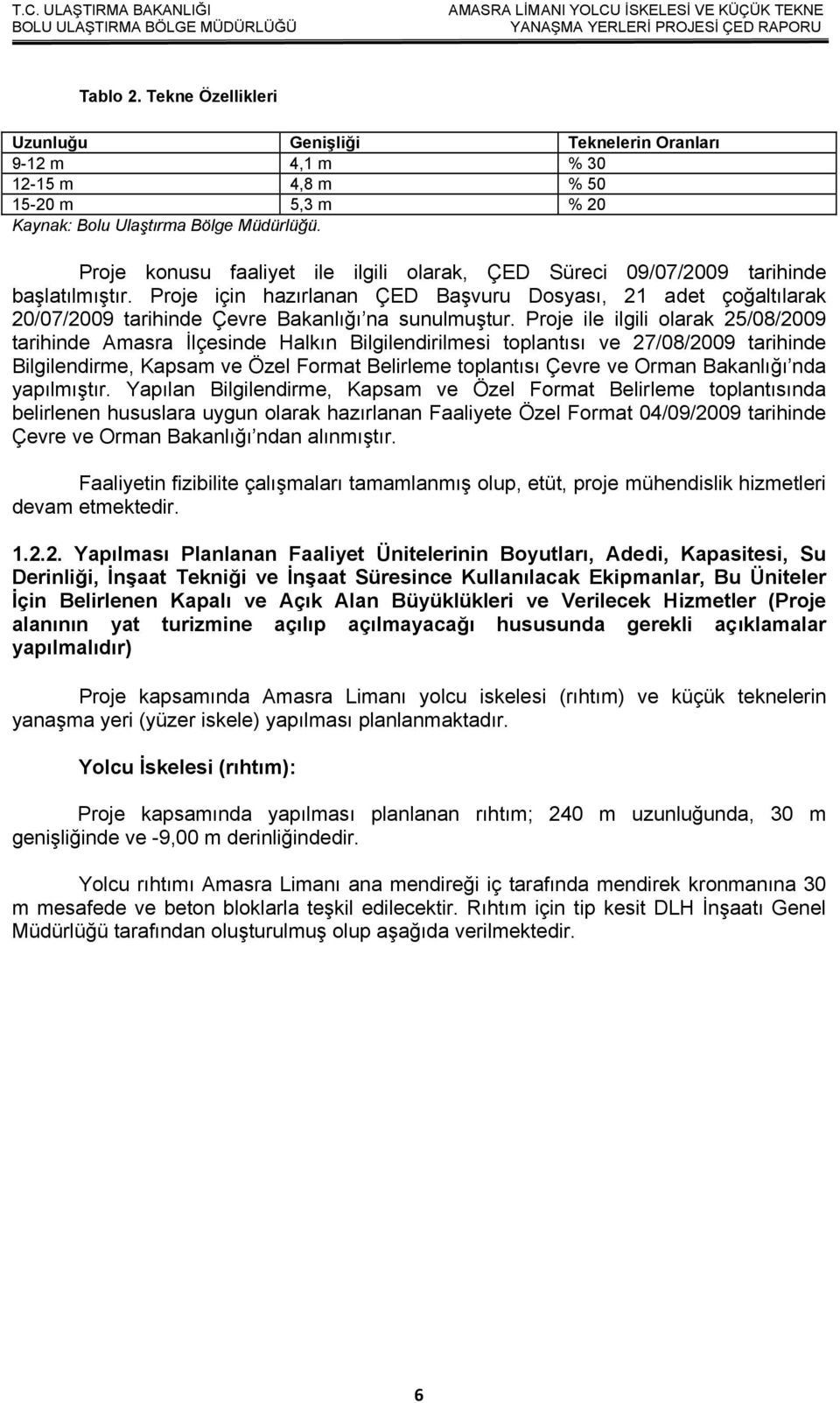 Proje için hazırlanan ÇED Başvuru Dosyası, 21 adet çoğaltılarak 20/07/2009 tarihinde Çevre Bakanlığı na sunulmuştur.