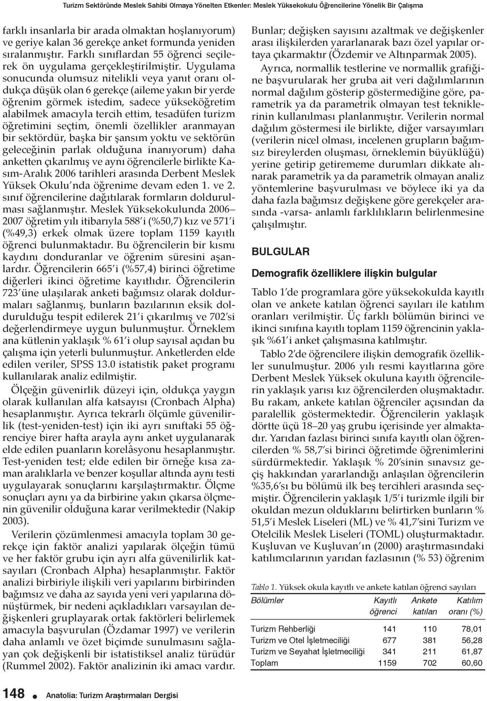 Uygulama sonucunda olumsuz nitelikli veya yanıt oranı oldukça düşük olan 6 gerekçe (aileme yakın bir yerde öğrenim görmek istedim, sadece yükseköğretim alabilmek amacıyla tercih ettim, tesadüfen