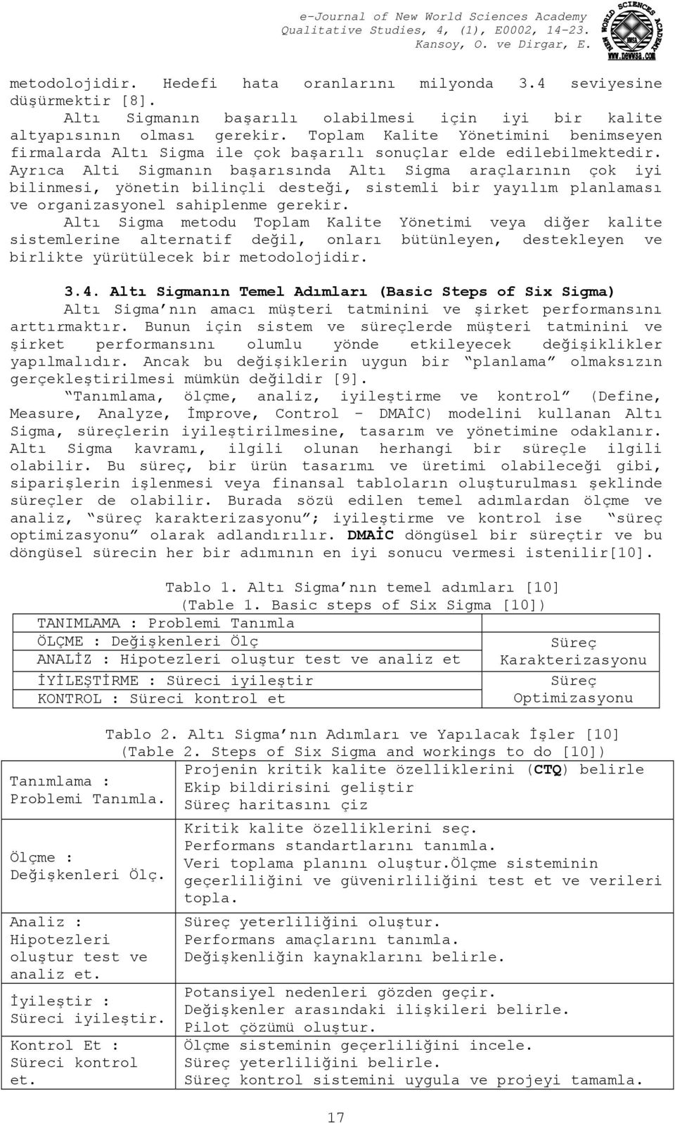 Ayrıca Alti Sigmanın başarısında Altı Sigma araçlarının çok iyi bilinmesi, yönetin bilinçli desteği, sistemli bir yayılım planlaması ve organizasyonel sahiplenme gerekir.