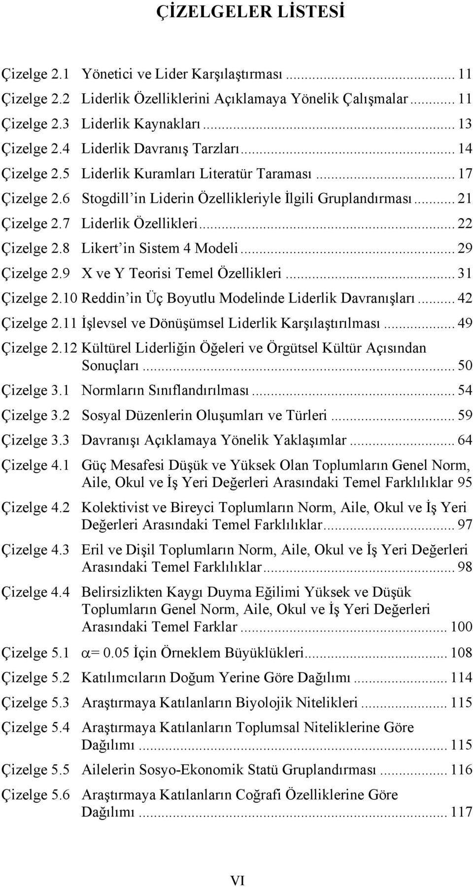 .. 22 Çizelge 2.8 Likert in Sistem 4 Modeli... 29 Çizelge 2.9 X ve Y Teorisi Temel Özellikleri... 31 Çizelge 2.10 Reddin in Üç Boyutlu Modelinde Liderlik Davranışları... 42 Çizelge 2.