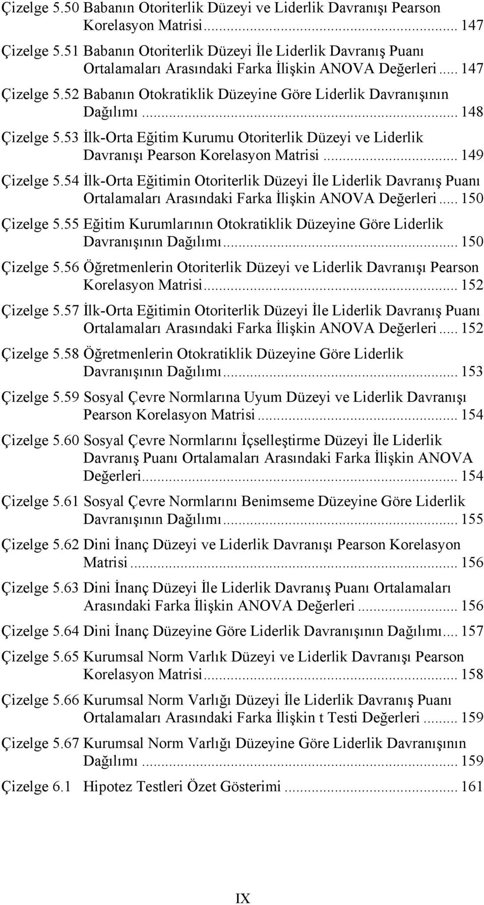 .. 148 Çizelge 5.53 İlk-Orta Eğitim Kurumu Otoriterlik Düzeyi ve Liderlik Davranışı Pearson Korelasyon Matrisi... 149 Çizelge 5.