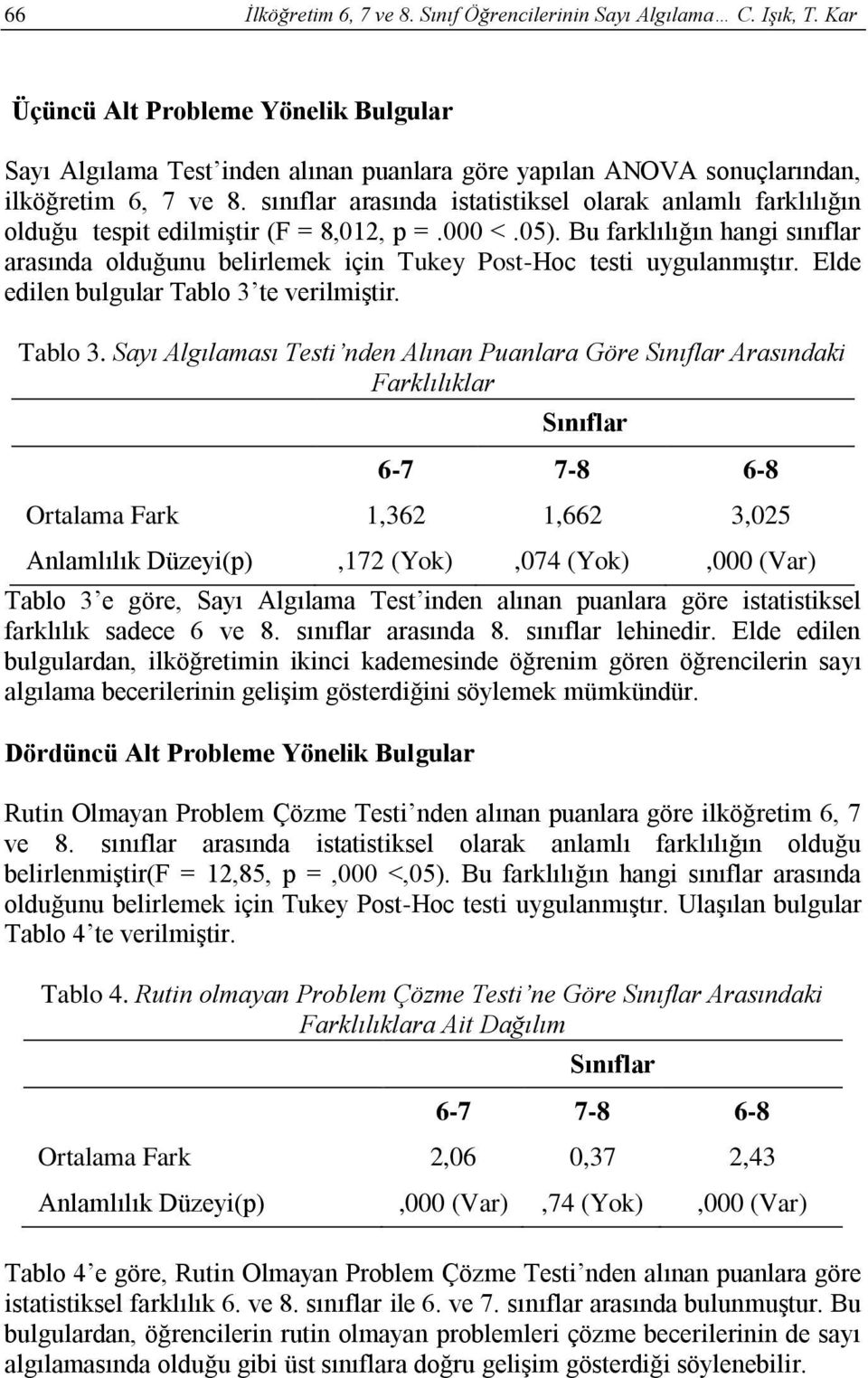 sınıflar arasında istatistiksel olarak anlamlı farklılığın olduğu tespit edilmiştir (F = 8,012, p =.000 <.05).