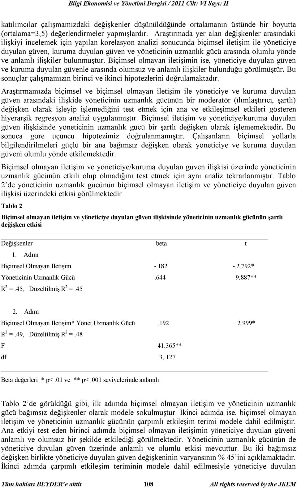 gücü arasında olumlu yönde ve anlamlı ilişkiler bulunmuştur.