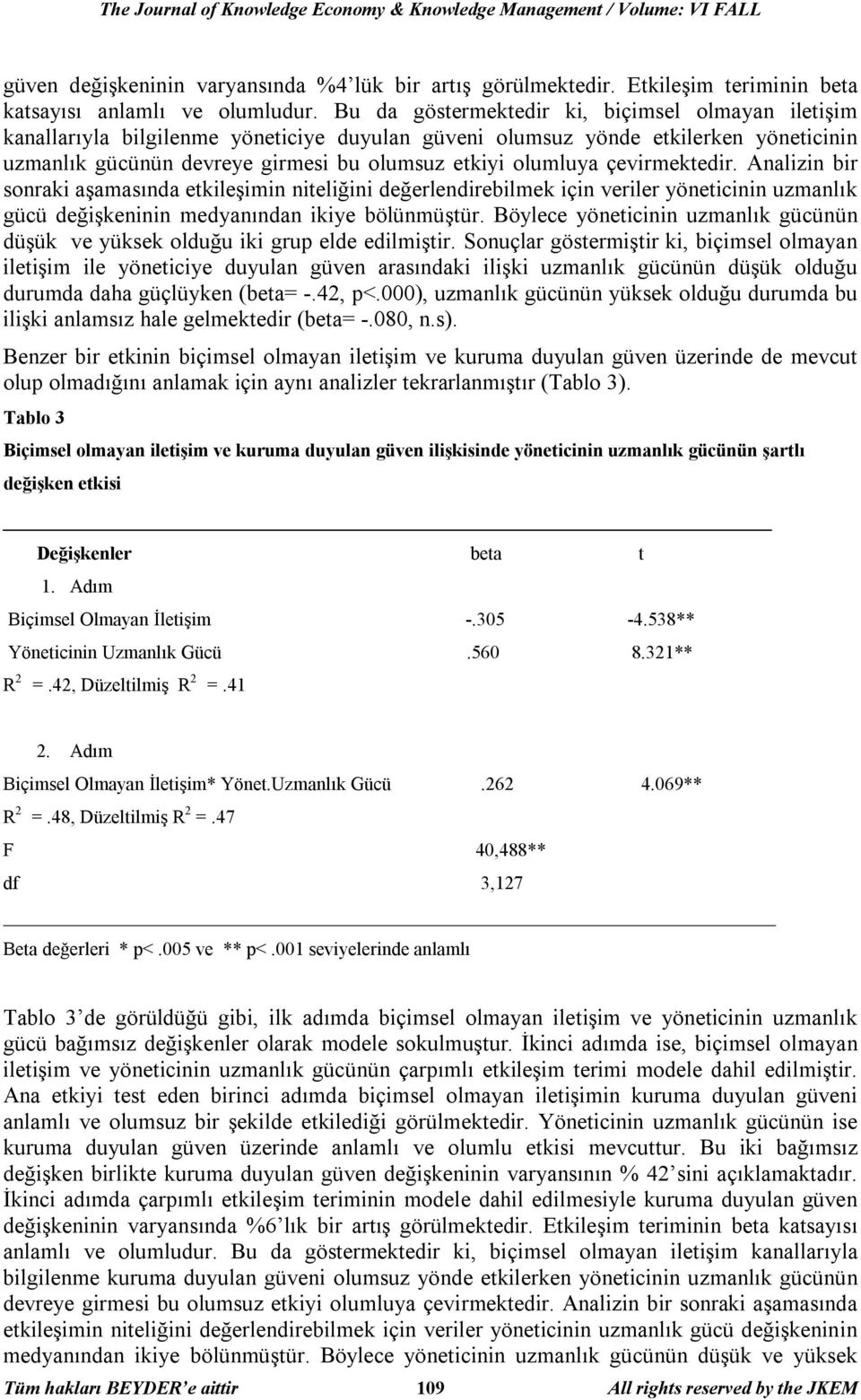 çevirmektedir. Analizin bir sonraki aşamasında etkileşimin niteliğini değerlendirebilmek için veriler yöneticinin uzmanlık gücü değişkeninin medyanından ikiye bölünmüştür.