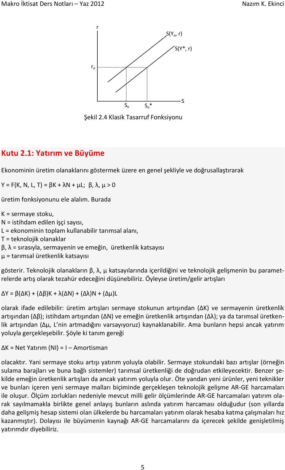 Burada K = sermaye stoku, N = istihdam edilen işçi sayısı, L = ekonominin toplam kullanabilir tarımsal alanı, T = teknolojik olanaklar β, λ = sırasıyla, sermayenin ve emeğin, üretkenlik katsayısı µ =