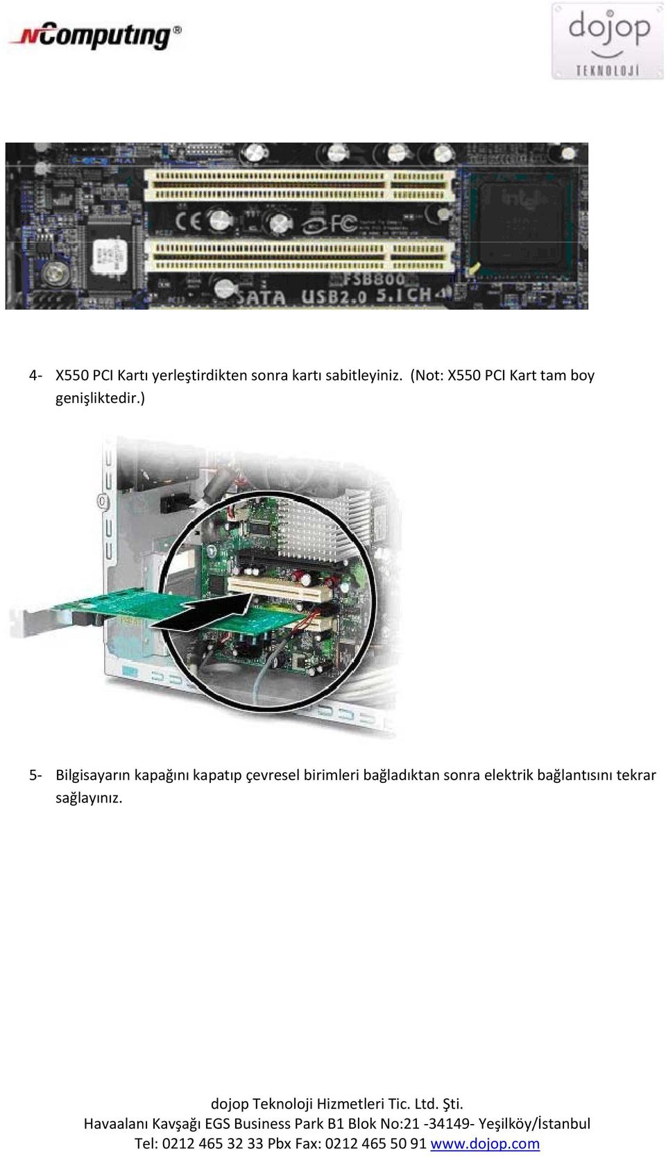 (Not: X550 PCI Kart tam boy genişliktedir.