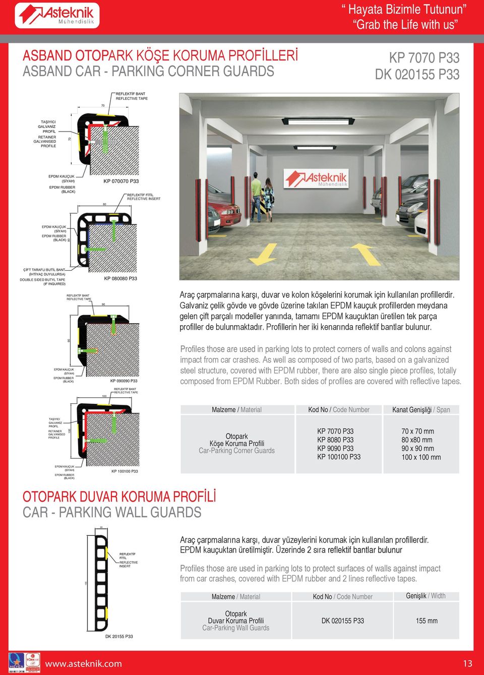 (IF INQUIRED) REFLEKTİF BANT REFLECTIVE TAPE 90 KP 080080 P33 Araç çarpmalarına karşı, duvar ve kolon köşelerini korumak için kullanılan profillerdir.