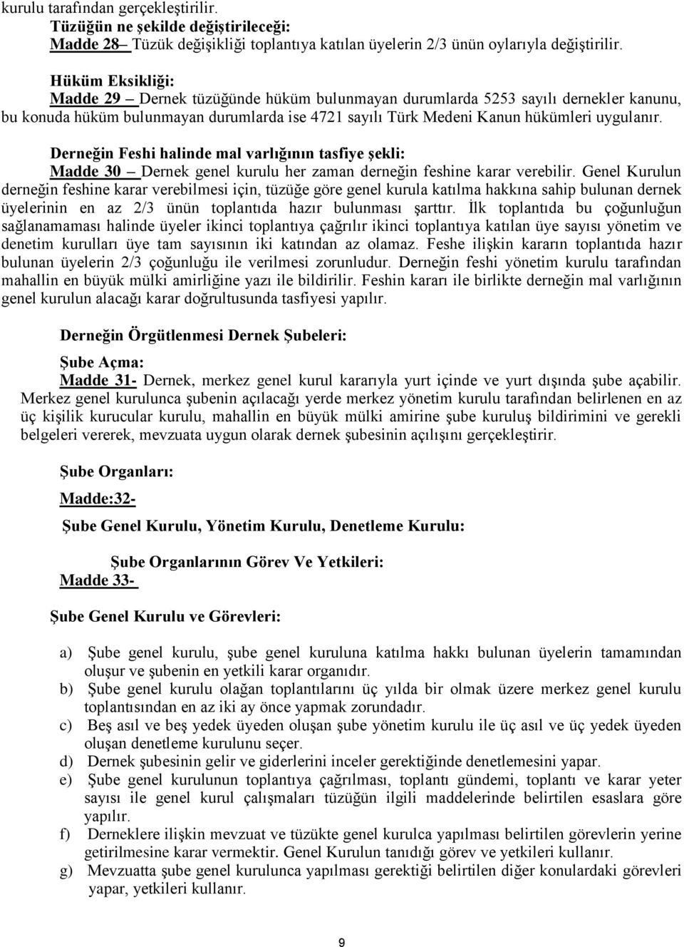 Derneğin Feshi halinde mal varlığının tasfiye şekli: Madde 30 Dernek genel kurulu her zaman derneğin feshine karar verebilir.