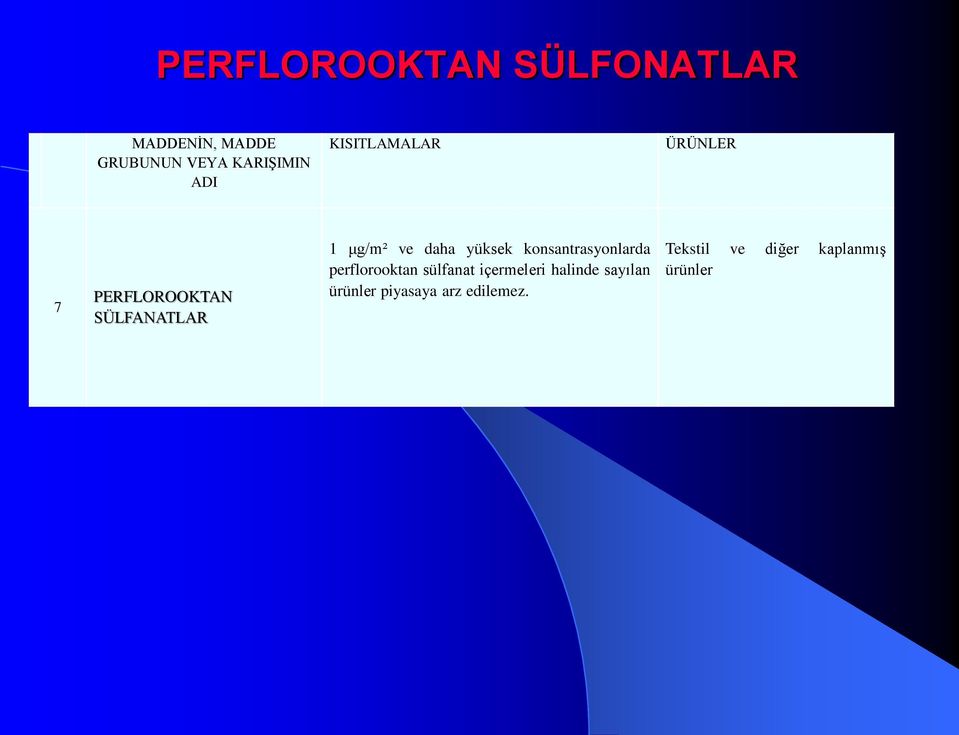 yüksek konsantrasyonlarda perflorooktan sülfanat içermeleri halinde