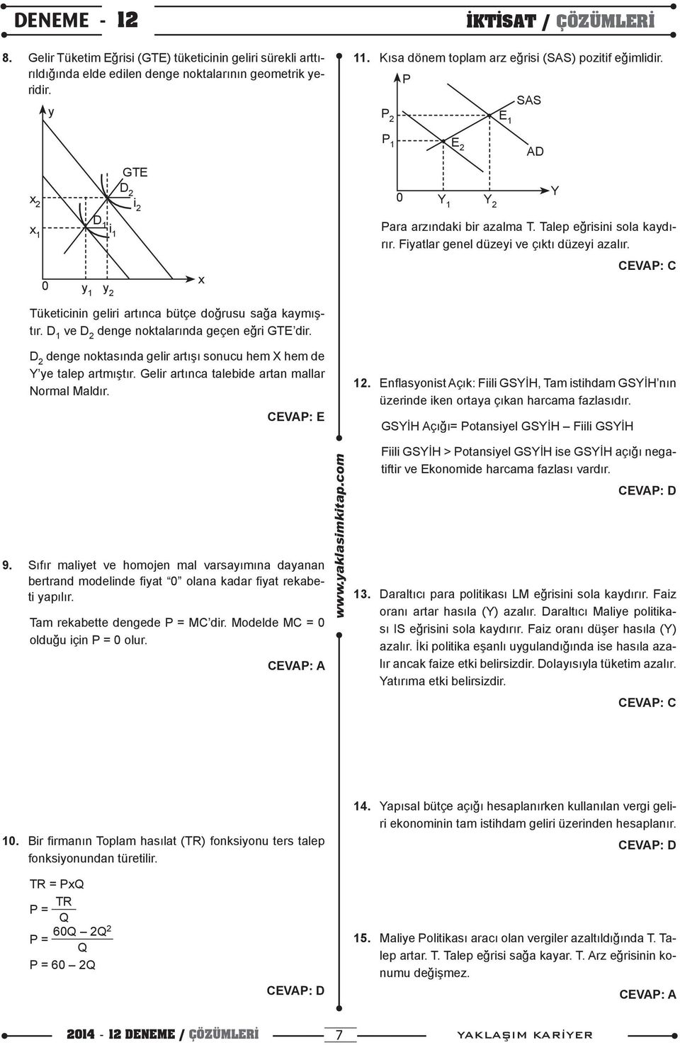 Fiyatlar genel düzeyi ve çıktı düzeyi azalır. Tüketicinin geliri artınca bütçe doğrusu sağa kaymıştır. D 1 ve D 2 denge noktalarında geçen eğri GTE dir.