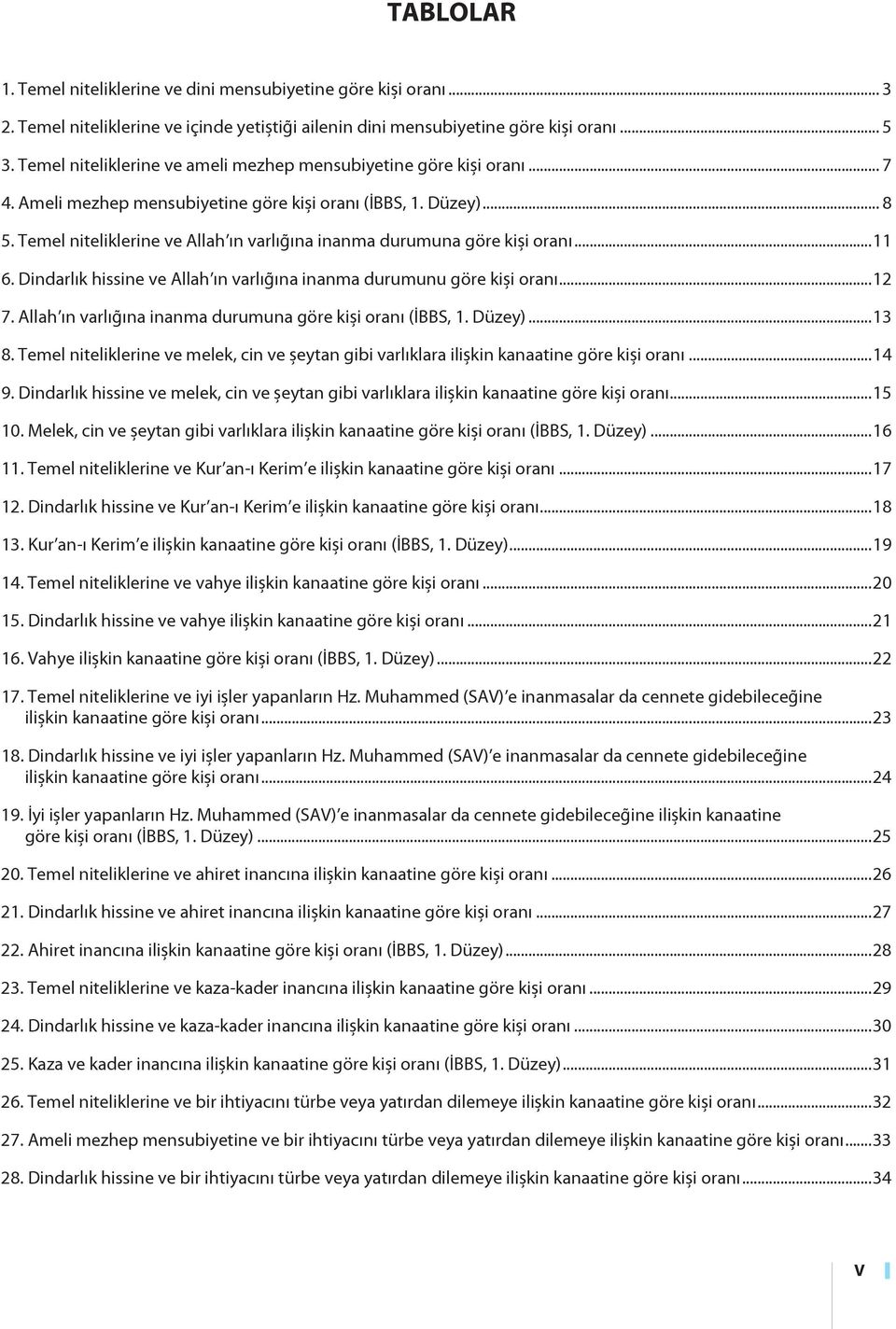 Temel niteliklerine ve Allah ın varlığına inanma durumuna göre kişi oranı...11 6. Dindarlık hissine ve Allah ın varlığına inanma durumunu göre kişi oranı...12 7.