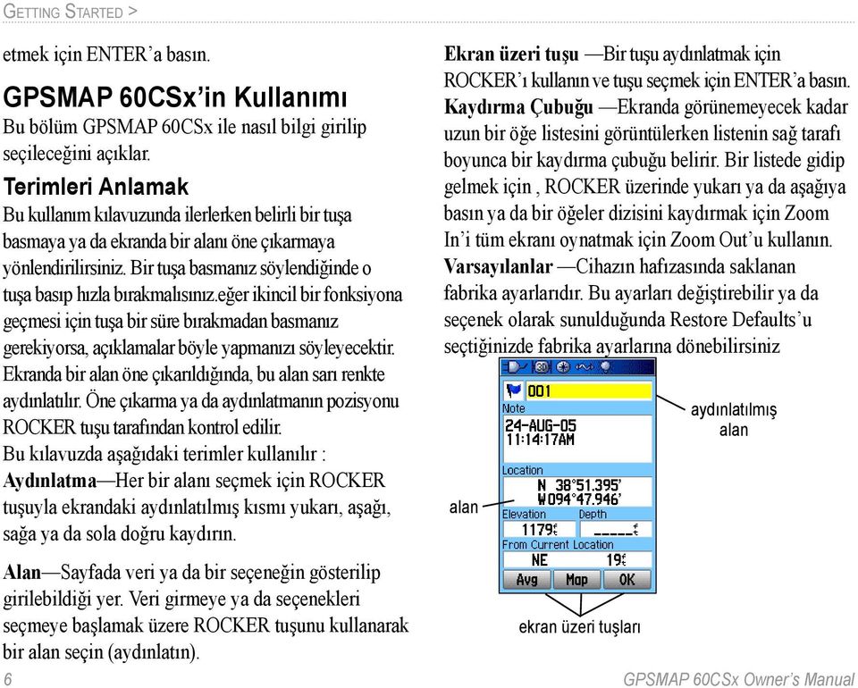 Bir tuşa basmanız söylendiğinde o tuşa basıp hızla bırakmalısınız.eğer ikincil bir fonksiyona geçmesi için tuşa bir süre bırakmadan basmanız gerekiyorsa, açıklamalar böyle yapmanızı söyleyecektir.