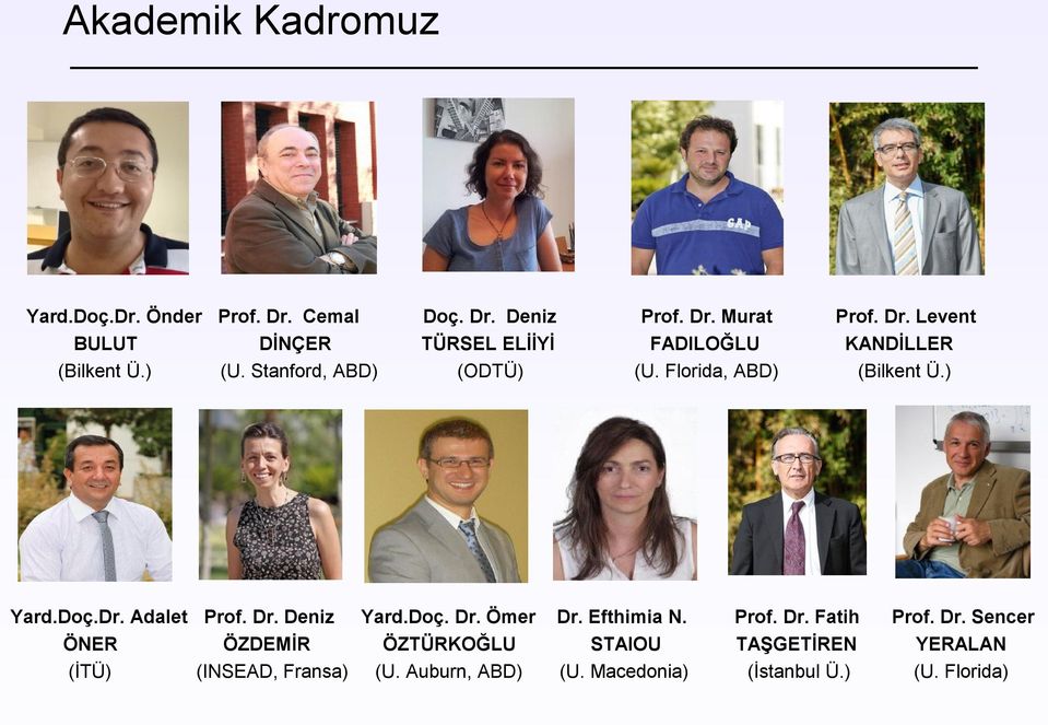 Efthimia N. Prof. Dr. Fatih Prof. Dr. Sencer ÖNER ÖZDEMİR ÖZTÜRKOĞLU STAIOU TAŞGETİREN YERALAN (İTÜ) (INSEAD, Fransa) (U.