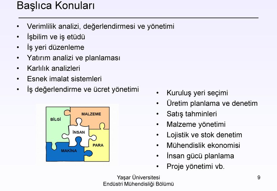 değerlendirme ve ücret yönetimi Kuruluş yeri seçimi Üretim planlama ve denetim Satış