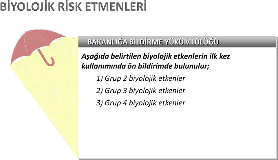 bildirimde bulunulur; 1) Grup 2 biyolojik etkenler