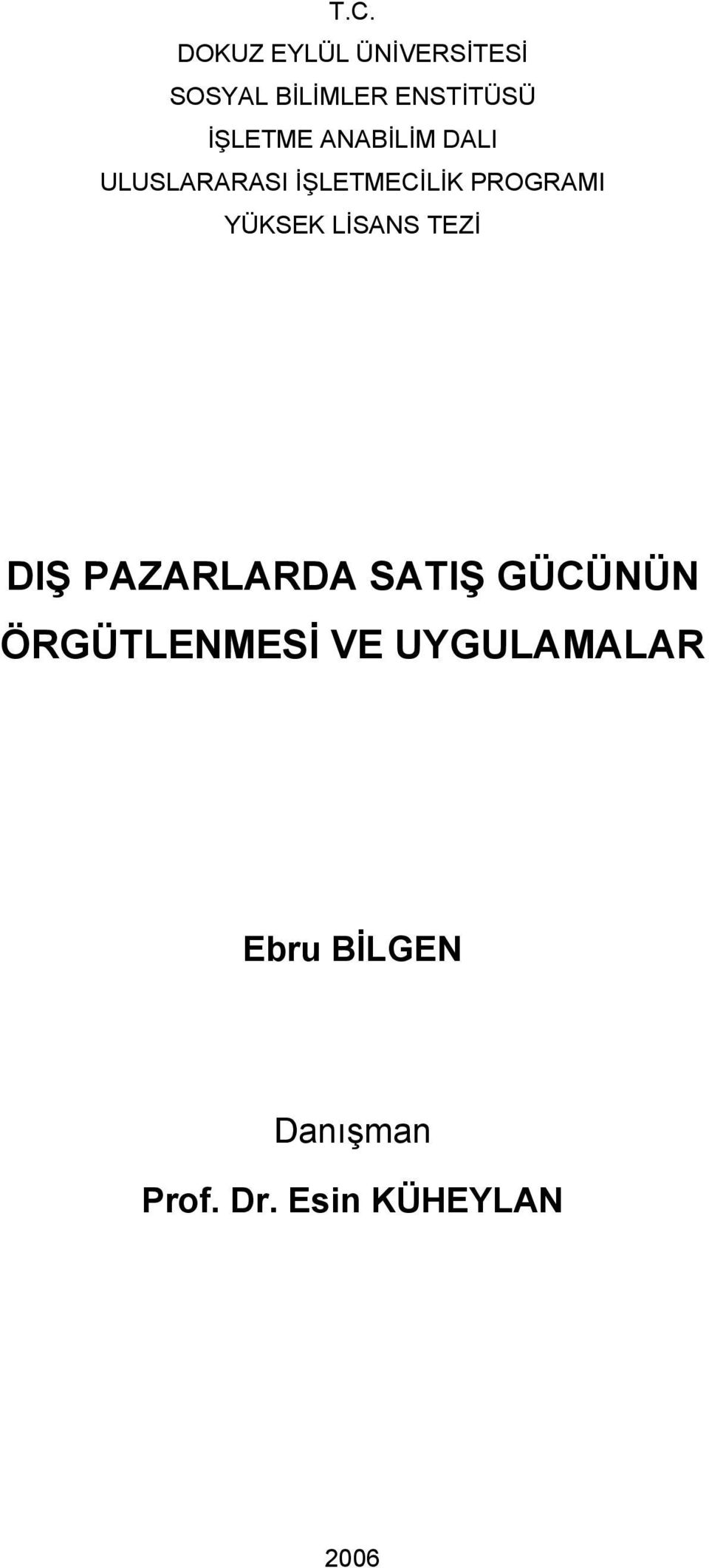 YÜKSEK LİSANS TEZİ DIŞ PAZARLARDA SATIŞ GÜCÜNÜN