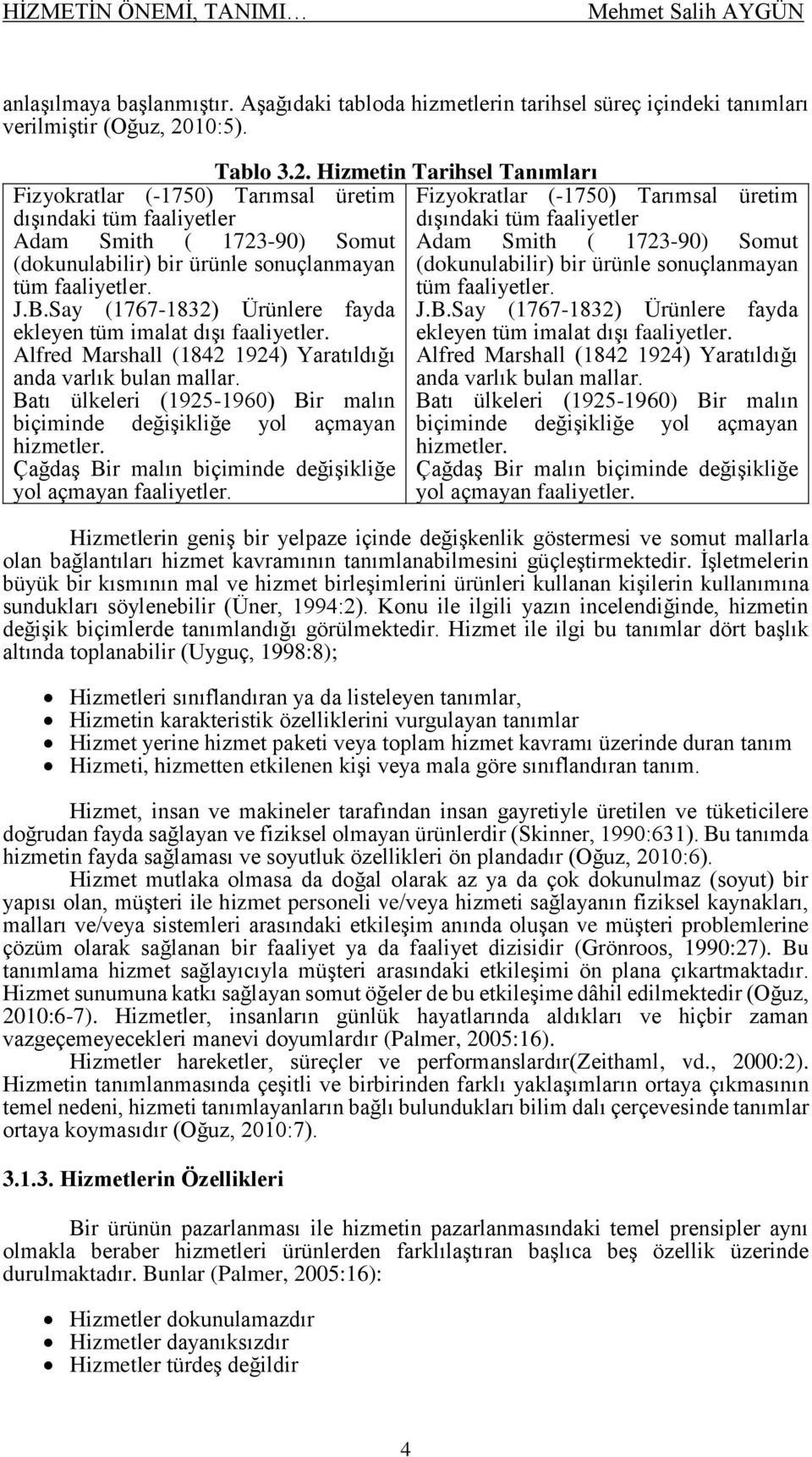 Say (1767-1832) Ürünlere fayda ekleyen tüm imalat dışı faaliyetler. Alfred Marshall (1842 1924) Yaratıldığı anda varlık bulan mallar.