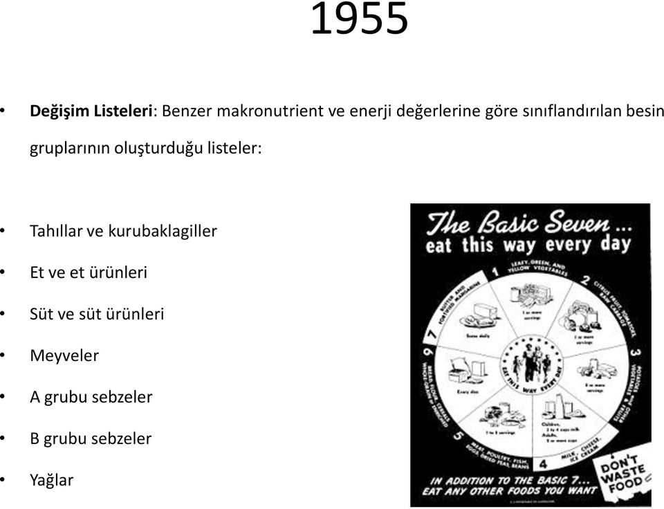 oluşturduğu listeler: Tahıllar ve kurubaklagiller Et ve et