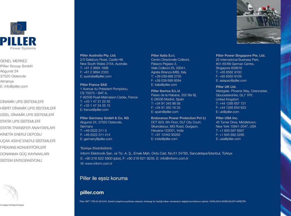 Australia Pty. Ltd. 2/3 Salisbury Road, Castle Hill, New South Wales 2154, Australia T: +61 2 9894 1888 F: +61 2 9894 2333 E: australia@piller.