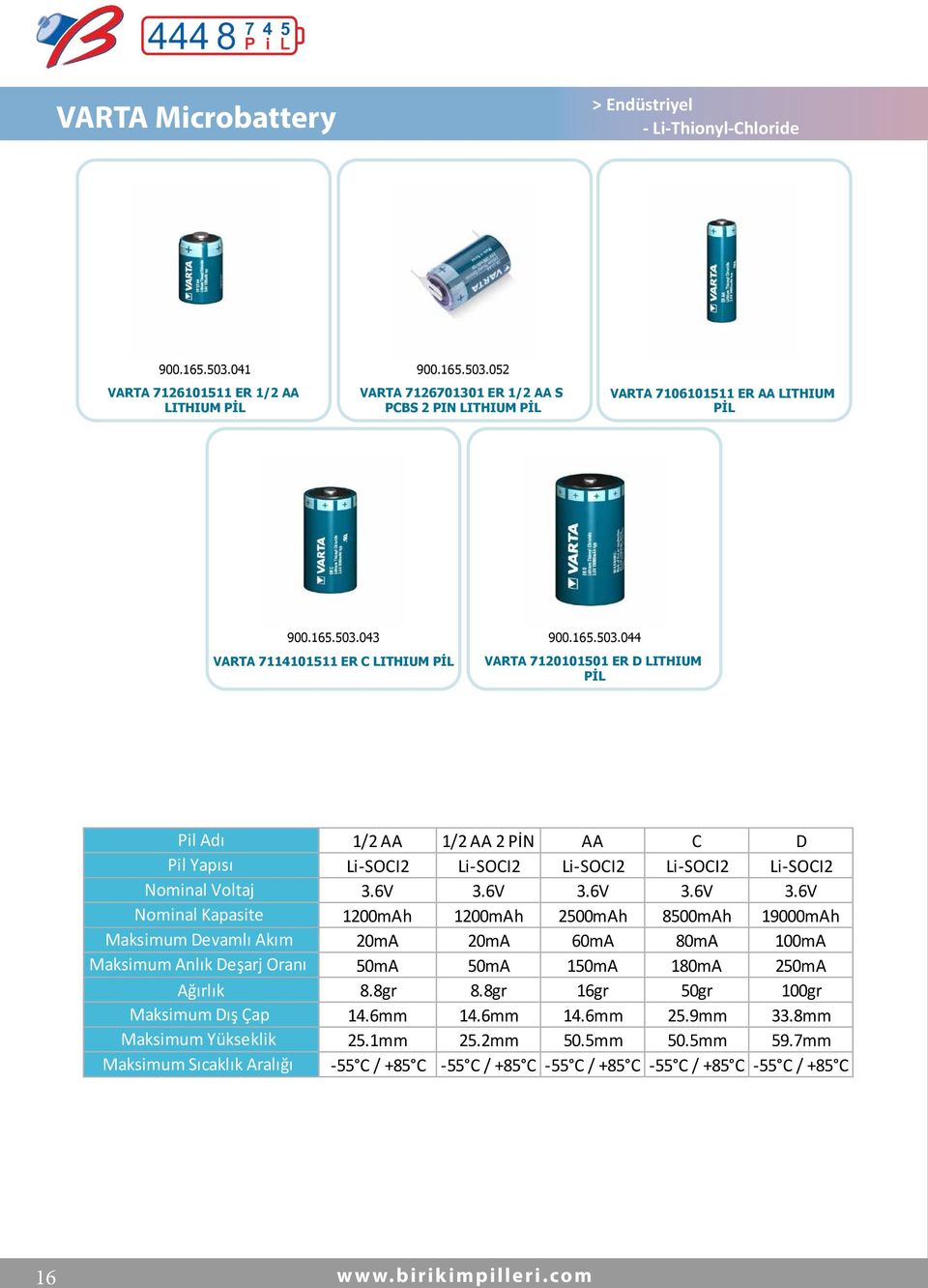 043 VARTA 7114101511 ER C LITHIUM PİL 900.