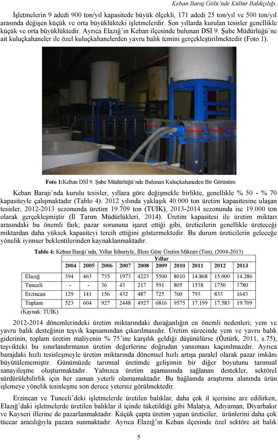 Şube Müdürlüğü ne ait kuluçkahaneler ile özel kuluçkahanelerden yavru balık temini gerçekleştirilmektedir (Foto 1). Foto 1:Keban DSİ 9.