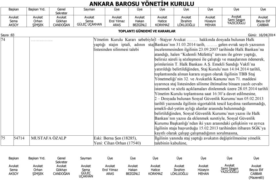 2007 tarihinde Halk Bankası na atandığı, halen Kıdemli Müfettiş ünvanı ile görev yaptığı, belirsiz süreli iş sözleşmesi ile çalıştığı ve maaşlarının ödenerek, primlerinin T. Halk Bankası A.Ş.