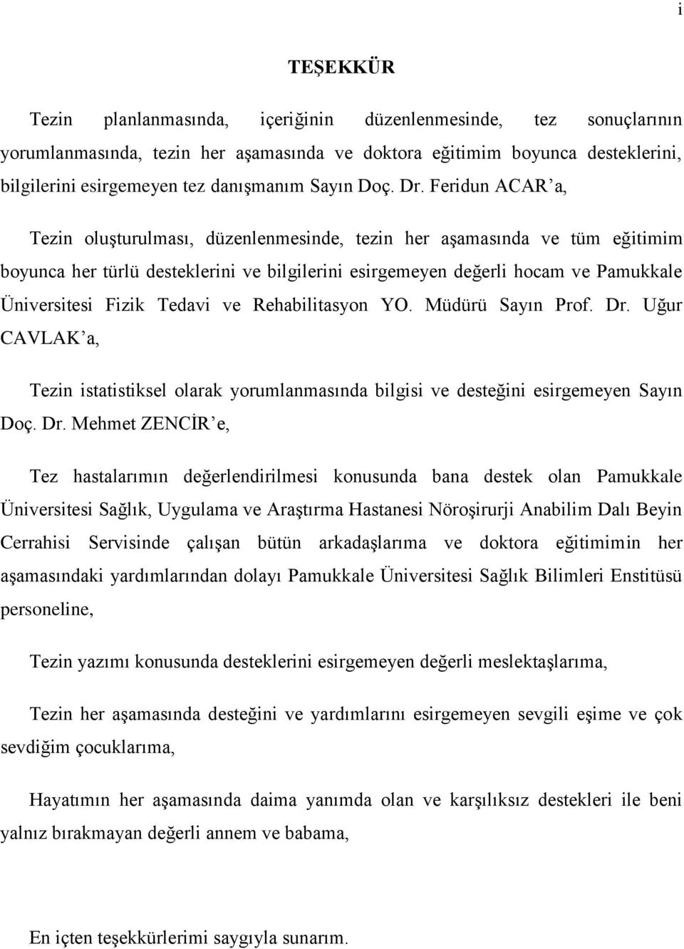 Feridun ACAR a, Tezin oluşturulması, düzenlenmesinde, tezin her aşamasında ve tüm eğitimim boyunca her türlü desteklerini ve bilgilerini esirgemeyen değerli hocam ve Pamukkale Üniversitesi Fizik