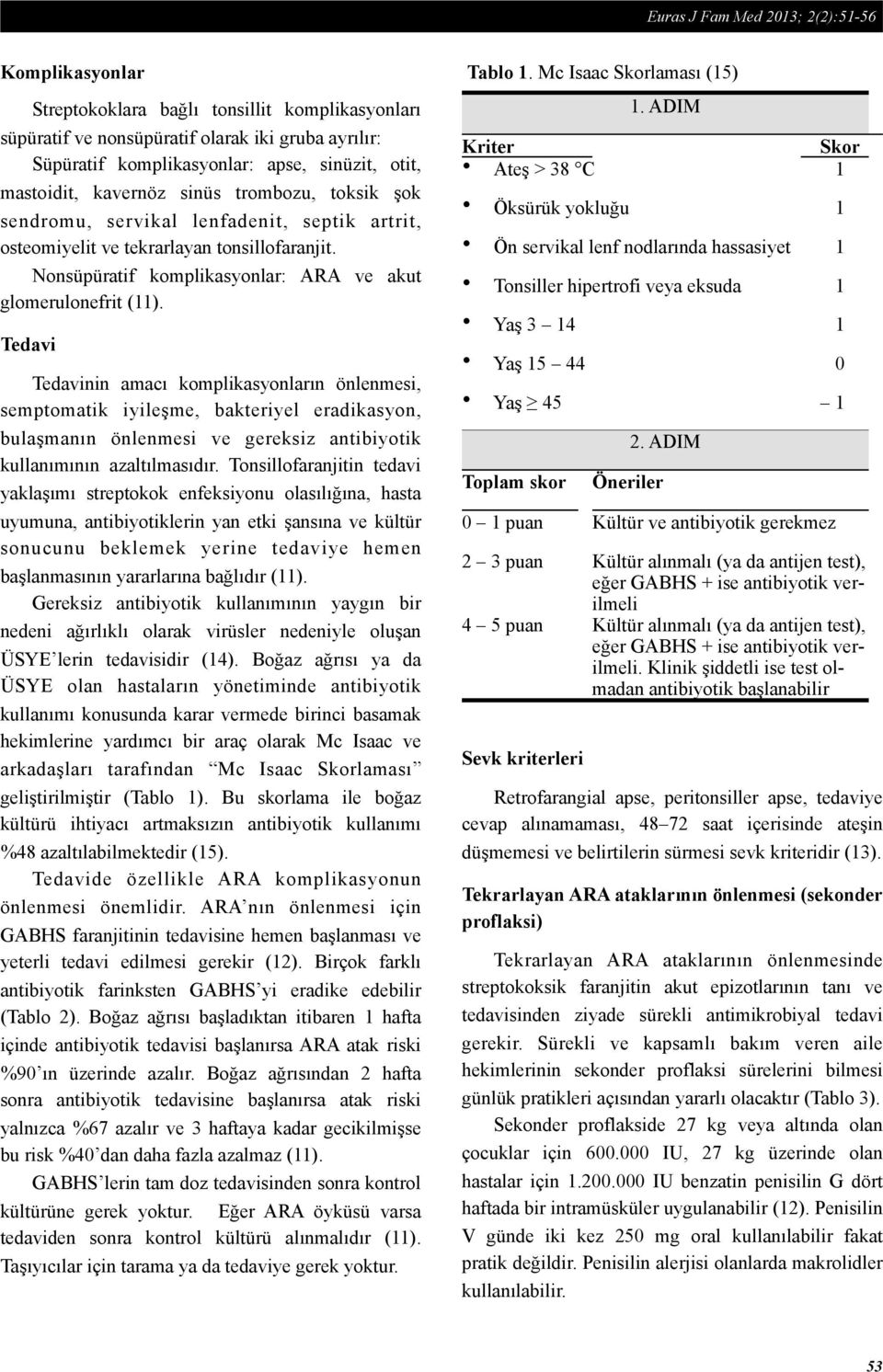 Nonsüpüratif komplikasyonlar: ARA ve akut glomerulonefrit (11).