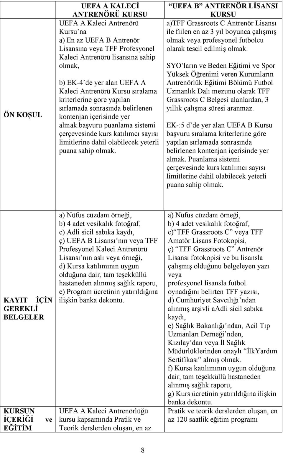 başvuru puanlama sistemi çerçevesinde kurs katılımcı sayısı limitlerine dahil olabilecek yeterli puana sahip olmak.