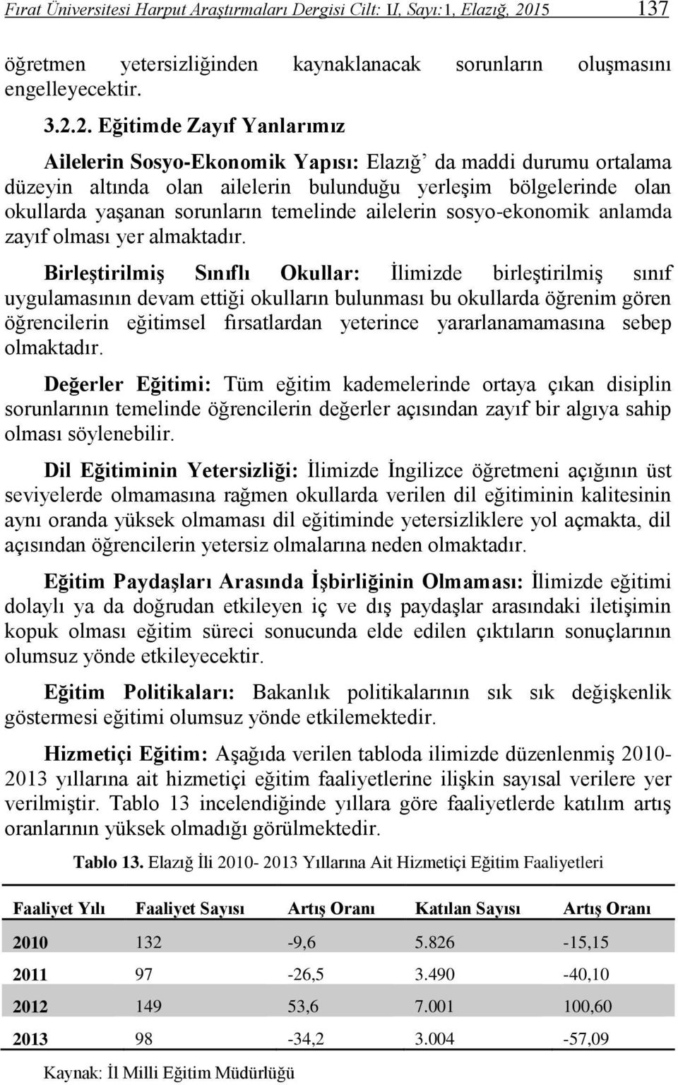 2. Eğitimde Zayıf Yanlarımız Ailelerin Sosyo-Ekonomik Yapısı: Elazığ da maddi durumu ortalama düzeyin altında olan ailelerin bulunduğu yerleşim bölgelerinde olan okullarda yaşanan sorunların