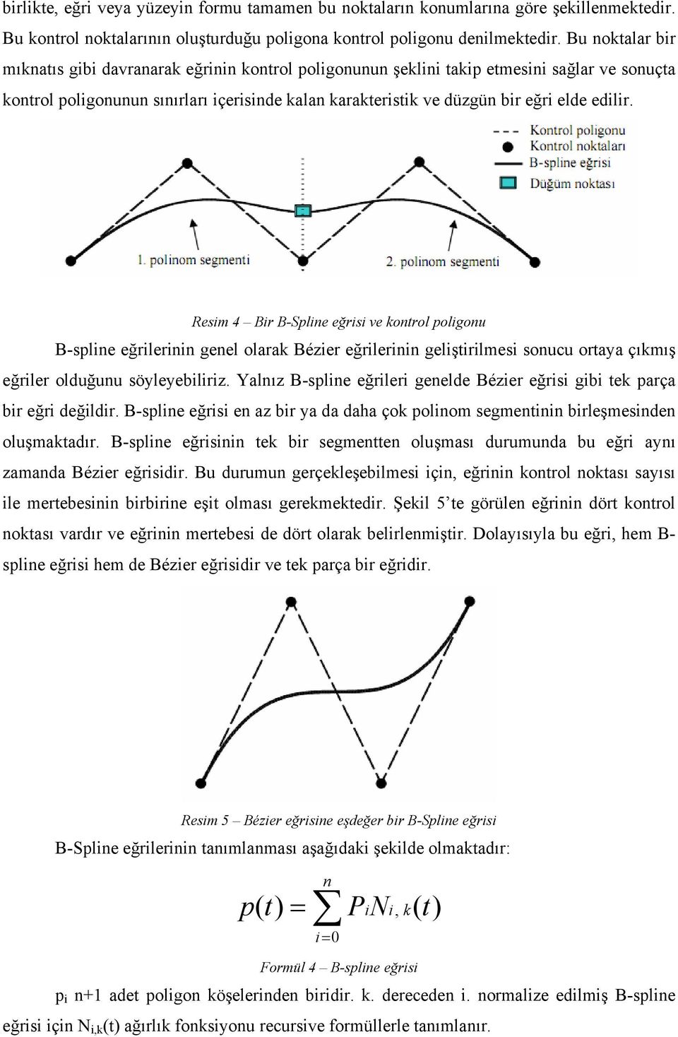 edilir. Resim 4 Bir B-Spline eğrisi ve kontrol poligonu B-spline eğrilerinin genel olarak Bézier eğrilerinin geliştirilmesi sonucu ortaya çıkmış eğriler olduğunu söyleyebiliriz.