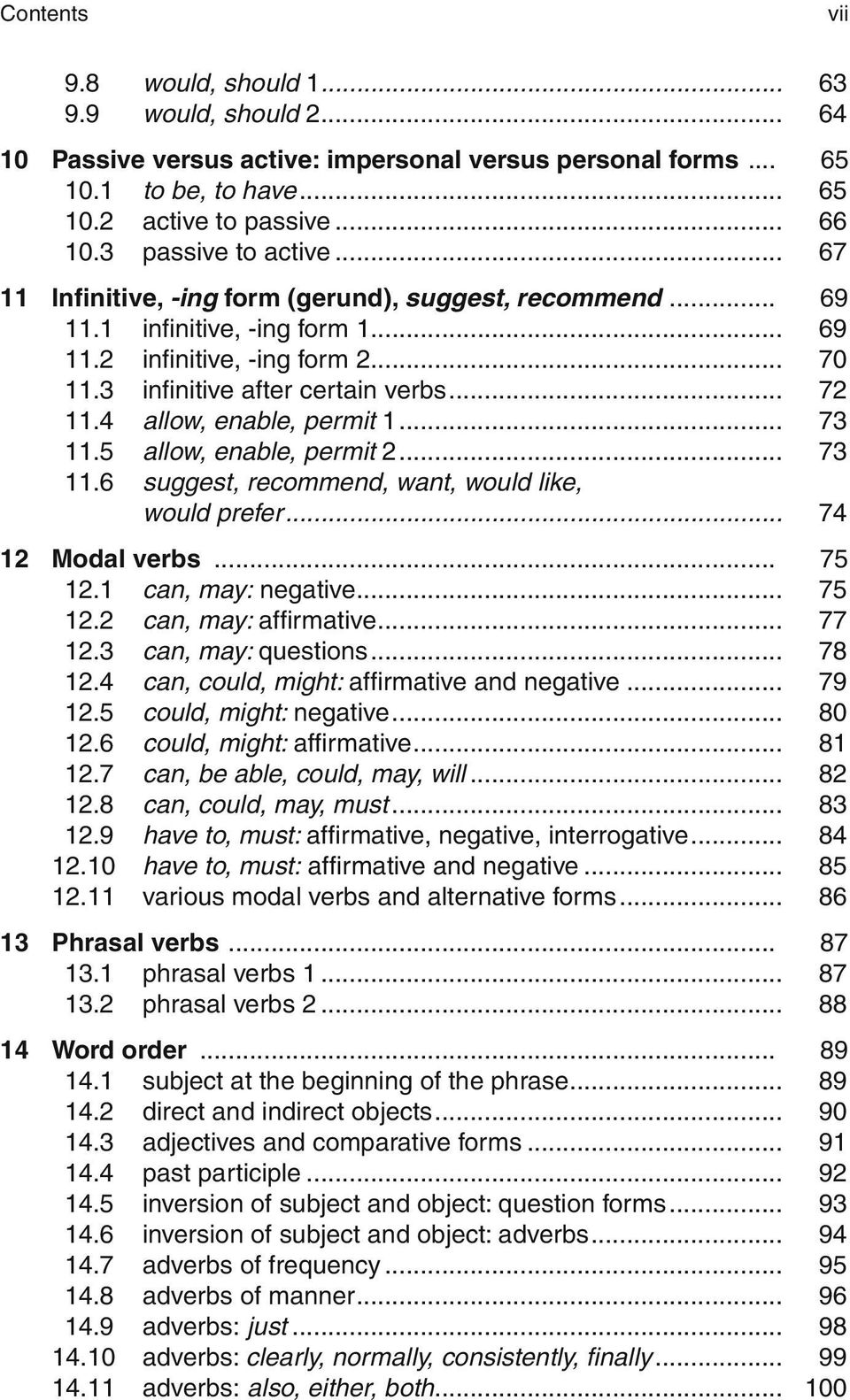 .. 72 11.4 allow, enable, permit 1... 73 11.5 allow, enable, permit 2... 73 11.6 suggest, recommend, want, would like, would prefer... 74 12 Modal verbs... 75 12.1 can, may: negative... 75 12.2 can, may: affirmative.