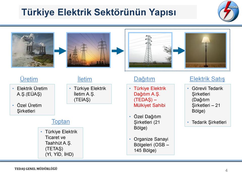 Ş. (TEİAŞ) Türkiye Elektrik Dağıtım A.Ş. (TEDAŞ) Mülkiyet Sahibi Özel Dağıtım Şirketleri (21 Bölge) Organize