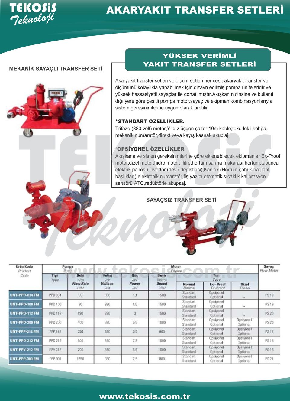 akışkanın cinsine ve kullanıl dığı yere göre çeşitli pompa,motor,sayaç ve ekipman kombinasyonlarıyla sistem geresinimlerine uygun olarak üretilir. *STANDART ÖZELLİKLER.