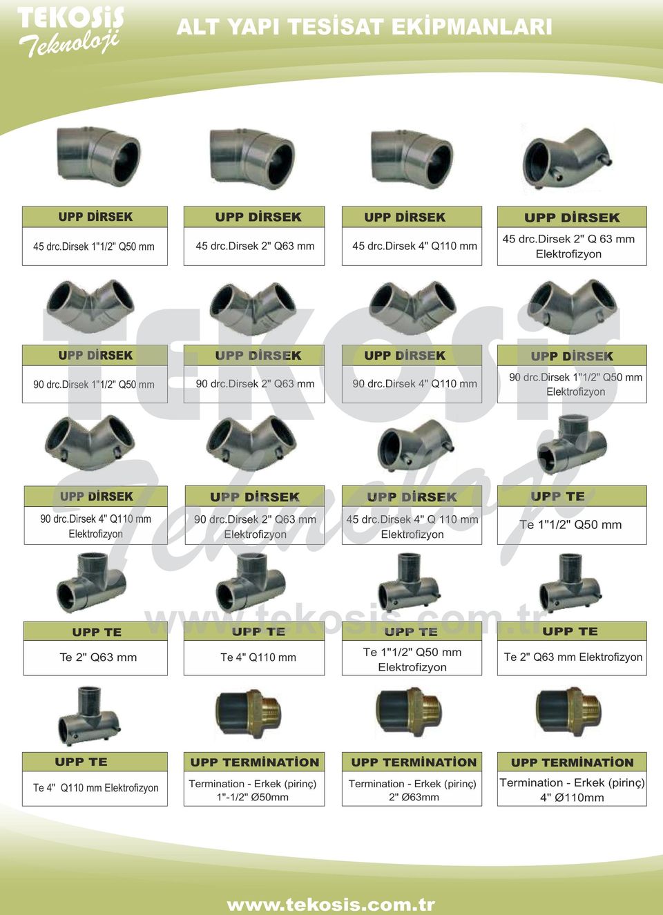 dirsek 4" Q 110 mm Elektrofizyon Te 1"1/2" Q50 mm UPP TE Te 2" Q63 mm UPP TE UPP TE UPP TE Te 4" Q110 mm Te 1"1/2" Q50 mm Elektrofizyon Te 2" Q63 mm Elektrofizyon UPP TE UPP