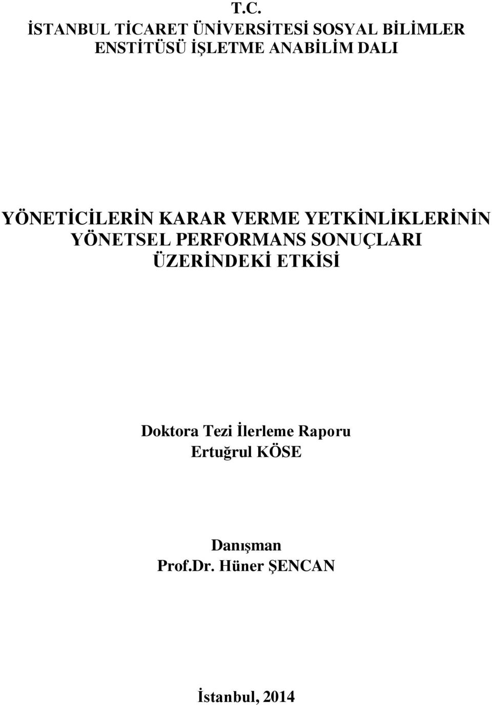 YÖNETSEL PERFORMANS SONUÇLARI ÜZERİNDEKİ ETKİSİ Doktora Tezi